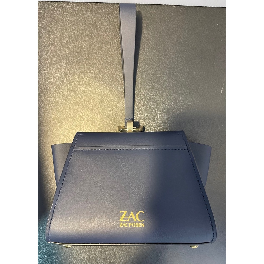 ZAC Posen Womens Small Belay Mini Wristlet Clutch Navy Blue Gold Hardware NEW